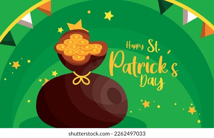 Afiche del día del santo santo feliz con bolsa de moneda de oro Vector