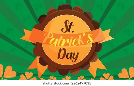 Happy saint patrick day poster with golden medal and clovers Vector