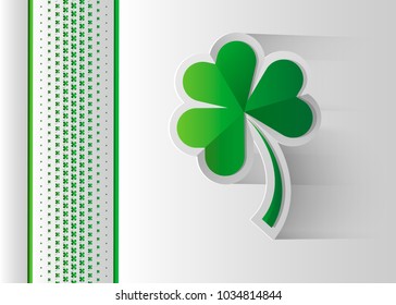 Happy Saint Patrick s Day celebration card with clover leaf. Paper cut