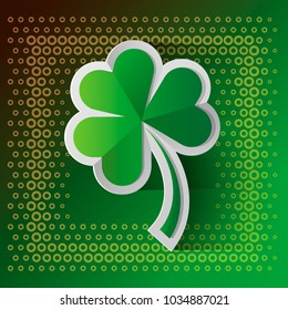 Happy Saint Patrick s Day celebration card with clover leaf. Paper cut