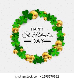 Happy Saint Patricks Day, 17 March Background with Clover Leaves. Vector Illustration EPS10