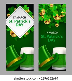 Happy Saint Patricks Day, 17 March Background with Clover Leaves. Vector Illustration EPS10