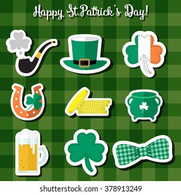 Happy Saint Patrick's Day Attributes Symbols Icons Set