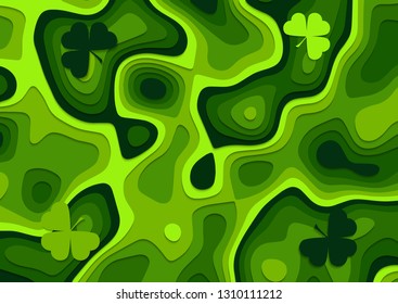 Happy Saint Patrick's Day background, greeting card with tree leaf clovers, modern geometric template, trendy paper art design