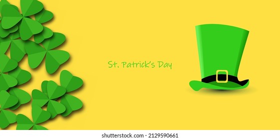 Happy Saint Patrick's Day background with realistic green shamrock leaves, advertisement, banner template. Patrick's Day observes of the death of St. Patrick, the patron saint of Ireland.