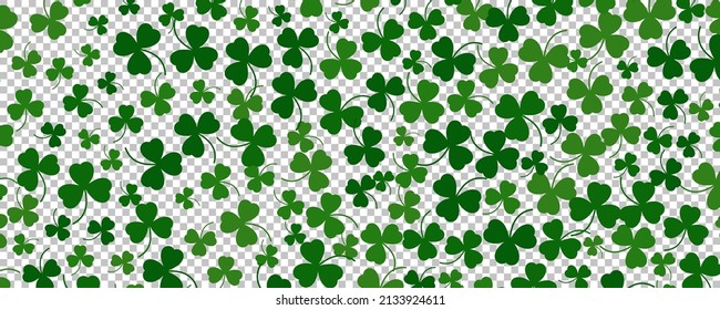 Happy Saint Patrick's day background. Green clover leaves on transparent background. Vector illustration