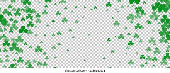 Happy Saint Patrick's day background. Green clover leaves on transparent background. Vector illustration