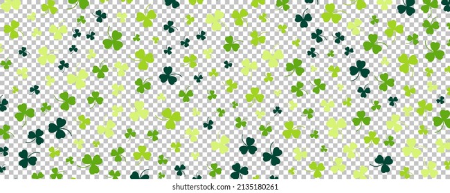 Feliz Día de San Patricio. El trébol verde deja sobre un fondo transparente. Ilustración del vector