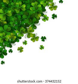 Happy Saint Patrick's day background design, postcard, template, invitation, green shamrock leaves, vector illustration