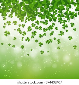 Happy Saint Patrick's day background design, postcard, template, invitation, green shamrock leaves, vector illustration