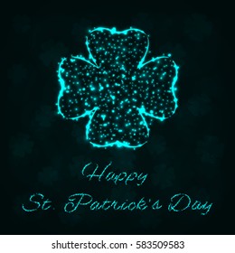 Happy Saint Patrick's day background, Lights Silhouette on Dark Background. Glowing Lines and Points