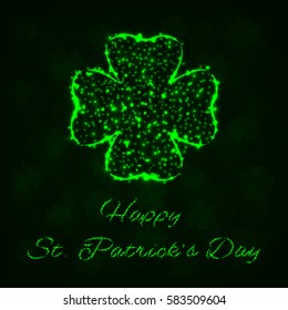 Happy Saint Patrick's day background, Lights Silhouette on Dark Background. Glowing Lines and Points
