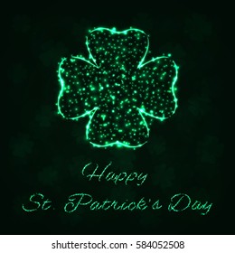 Happy Saint Patrick's day background, Lights Silhouette on Dark Background. Glowing Lines and Points