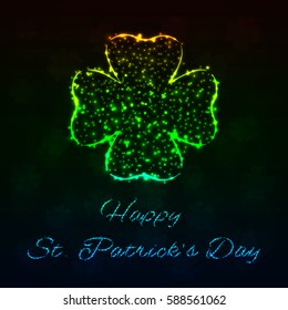 Happy Saint Patrick's day background, Lights Silhouette on Dark Background. Glowing Lines and Points