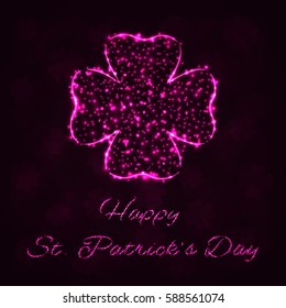 Happy Saint Patrick's day background, Lights Silhouette on Dark Background. Glowing Lines and Points