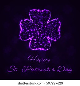 Happy Saint Patrick's day background, Lights Silhouette on Dark Background. Glowing Lines and Points