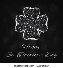 Happy Saint Patrick's day background, Lights Silhouette on Dark Background. Glowing Lines and Points.