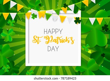 Happy Saint Patricks Day Background with Clover Leaves. Vector Illustration EPS10