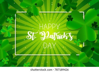 Happy Saint Patricks Day Background with Clover Leaves. Vector Illustration EPS10