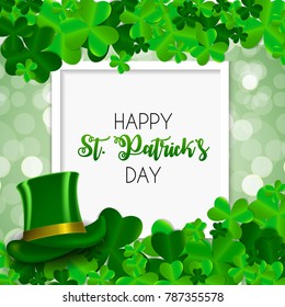 Happy Saint Patricks Day Background with Clover Leaves. Vector Illustration EPS10