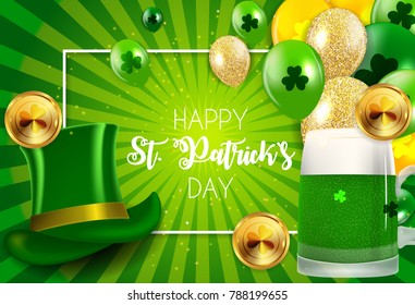 Happy Saint Patricks Day Background with Clover Leaves. Vector Illustration EPS10