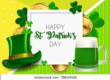 Happy Saint Patricks Day Background with Clover Leaves. Vector Illustration EPS10