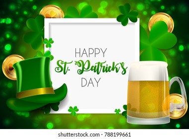 Happy Saint Patricks Day Background with Clover Leaves. Vector Illustration EPS10