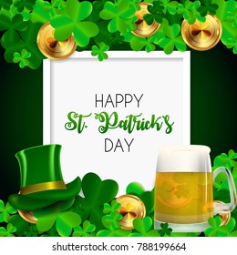 Happy Saint Patricks Day Background with Clover Leaves. Vector Illustration EPS10