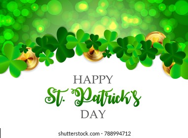 Happy Saint Patricks Day Background with Clover Leaves. Vector Illustration EPS10
