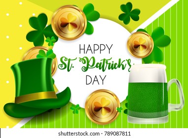 Happy Saint Patricks Day Background with Clover Leaves. Vector Illustration EPS10