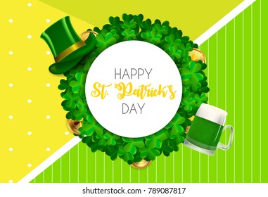 Happy Saint Patricks Day Background with Clover Leaves. Vector Illustration EPS10
