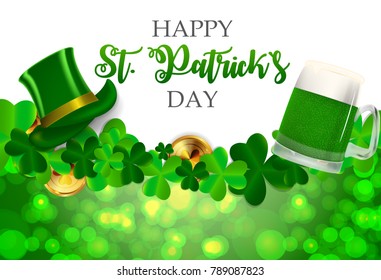 Happy Saint Patricks Day Background with Clover Leaves. Vector Illustration EPS10