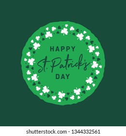 Happy Saint Patrick's Day Banner, St. Patty's Day, Saint Patrick's Day, Irish, Ireland Holiday, Saint Patrick's, Lucky Holiday, Vector Text Illustration Background with Clover Leaf Symbols