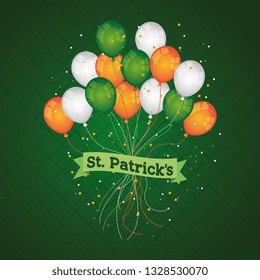 Happy saint patricks day card with balloons and ribbon banner vector image digital illustration