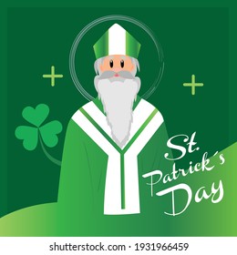 Happy saint Patricks day card with a saint cartoon - Vector