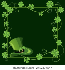 Happy Saint Patricks Day card design with clever leaves and hat. Irish celebration brochure. Beer festival lettering typography flyer. Drawn typography St. Patricks badge