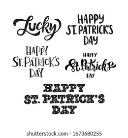 Happy Saint Patrick's day celebration illustration set. Hand drawn vector black lettering. Beer festival poster. Design for card, banner.