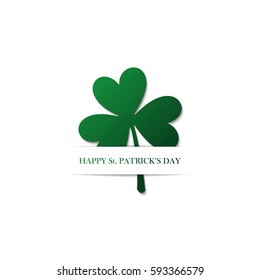 Happy Saint Patrick's Day celebration card with clover leaf. Vector illustration.