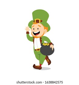 Happy Saint Patrick's Day. Character with green hat. Cartoon funny leprechaun. Vector illustration