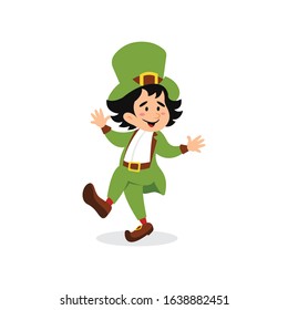 Happy Saint Patrick's Day. Character with green hat. Cartoon funny leprechaun. Vector illustration