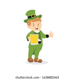 Happy Saint Patrick's Day. Character with green hat. Cartoon funny leprechaun. Vector illustration