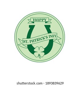 Happy Saint Patricks Day Circle Label mit grünem Hufeisen und Shamrock