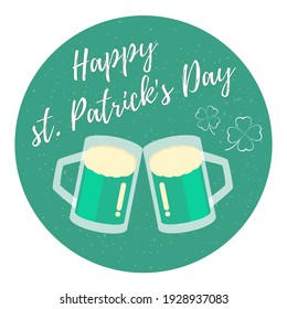 Happy Saint Patrick's Day. Clover shamrock leaves. green beer party invitation, Drink and be Irish. Vector illustration.