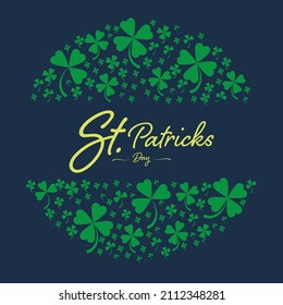 Happy Saint Patrick's day with clover leave or green shamrock on blue background for banner, logo website, and card. Irish celebration and festival. 
