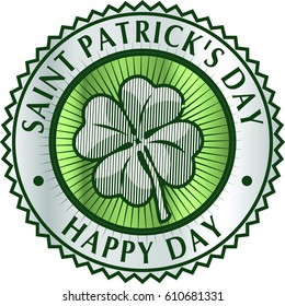 Happy Saint Patrick's day clover greeting card element with Green clover leaf in circle.
