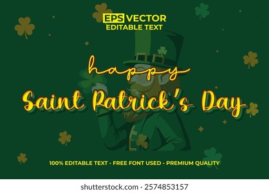 Happy Saint Patrick's Day Editable Text Green Style