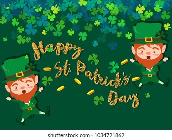 Happy Saint Patrick's day Festival. Irish celebration .Green clover shamrock leaves on Green background for poster, greeting card, party invitation, banner other users Vector illustration