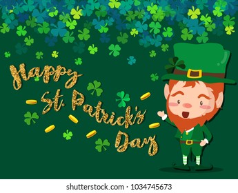 Happy Saint Patrick's day Festival. Irish celebration .Green clover shamrock leaves on Green background for poster, greeting card, party invitation, banner other users Vector illustration