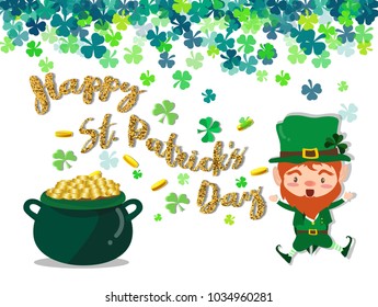 Happy Saint Patrick's day Festival. Irish celebration .Green clover shamrock leaves on isolate background for poster, greeting card, party invitation, banner other users Vector illustration