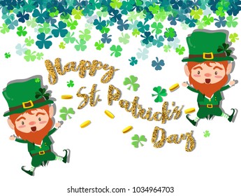 Happy Saint Patrick's day Festival. Irish celebration .Green clover shamrock leaves on isolate background for poster, greeting card, party invitation, banner other users Vector illustration